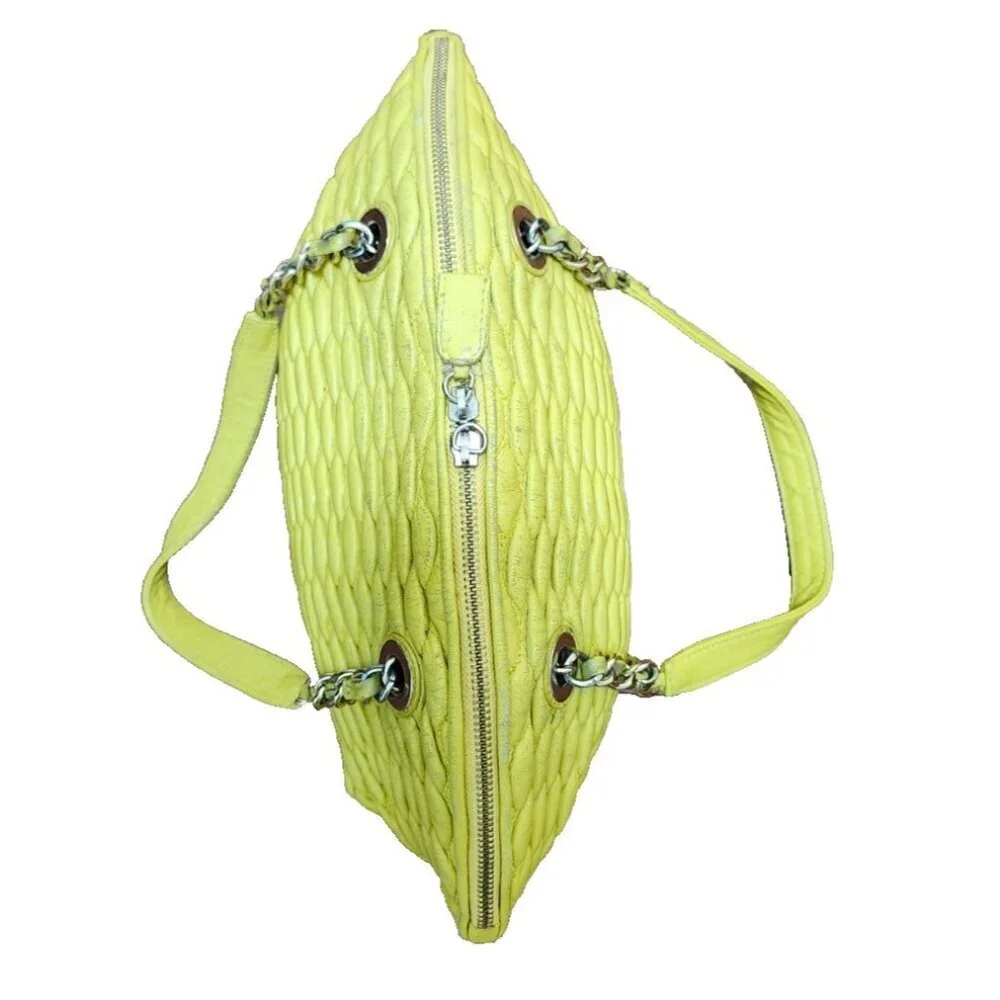 Paolo Masi Italy Woven Leather Tote Bag Yellow Genuine Leather Handbag Italy